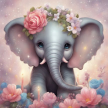 Adorable Baby Elephant with Flowers Collection