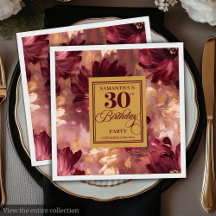 Blush Burgundy Gold Floral 30th Birthday #026A