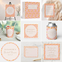 Boho Pink Orange Floral Cute Bridal Shower