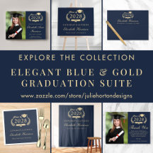 Elegant Script Blue Gold College Graduation Suite