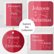 Christmas Family Name Modern Red Stripes Party