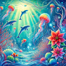 Custom Name Whimsical Coral Reef Poinsettia Gifts