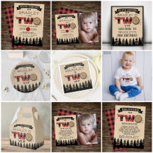 Rustic Forest Plaid Lumberjack Boys 2nd Birthday