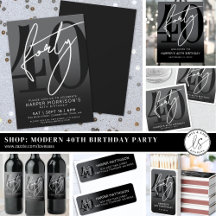 Simple Modern Black White 40th Birthday Party