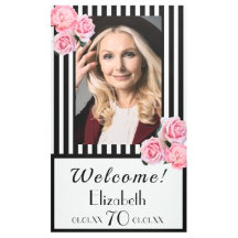 70th birthday party - black white stripes flowers 