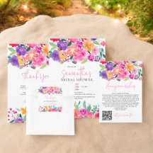 Bold bright pink floral watercolor bridal shower