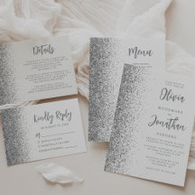 Silver Glitter Modern Script White Wedding Suite