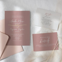 Dusty Rose and Gold Heart Wedding Invitation Suite