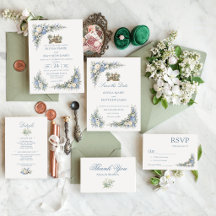 Dusty Blue Villa Romance Invitation Suite