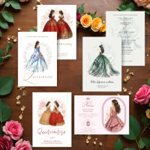 Romantic Spanish Quinceañera's Dolls Invitations 