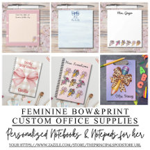 Feminine, Cute, Coquette Bow Notepads & Notebooks