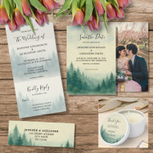 Rustic watercolor pine trees forest wedding