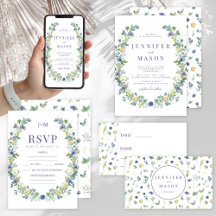 Navy blue yellow watercolor flower rustic wedding