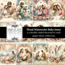 Floral Watercolor Baby Jesus Scrapbook Papers