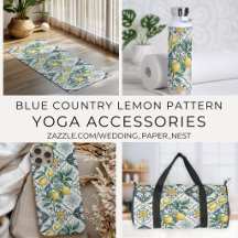 Blue French Country Lemon Pattern Yoga Accessories
