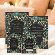 Whimsical Elegant Green Pink Floral Baby Shower