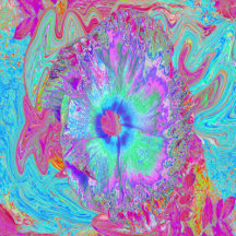 Psychedelic Retro Rainbow Blue Hibiscus