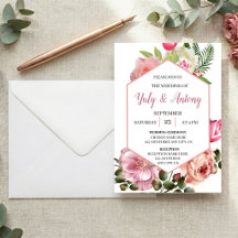 Elegant Pink Floral Hexagon Watercolor Wedding