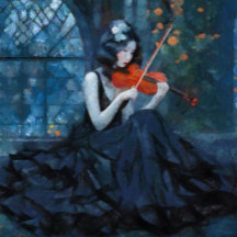 Dark Fantasy Gothic Violinist in Moonlit Garden
