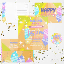 Colorful Cartoon Balloons and Sparkles Birthday