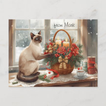 Winter Christmas with Siamese Cat and Santa
