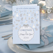 Pale Blue Pastel Stripes Whimsical Christmas Party