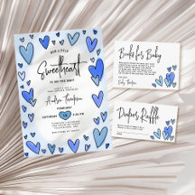 Little Sweetheart Valentine Blue Heart Baby Shower