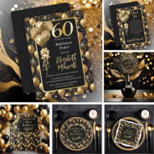 Elegant Black Gold Balloons 60th Birthday Party 