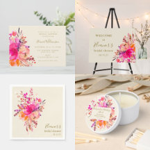 Elegant Vibrant Pink Watercolor Bridal Shower