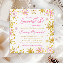 Pink and Gold Snowflakes Baby Shower