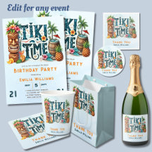 Tiki Time Birthday Invitations and Partyware