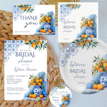 Talavera blue chinoiserie citrus bridal shower 
