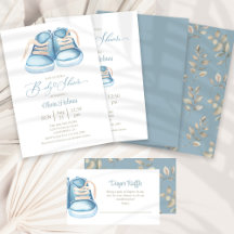 Watercolor Blue Baby Shoes Baby Shower Collection