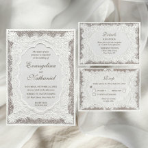 Faux Embroidery Timeless Lace Formal Wedding Cards