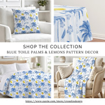 Blue Toile Palm Trees Lemons Home Decor