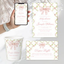 Shabby Pink Floral Arch with Bow Baby Girl Shower