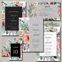 Boho Floral Bouquet Watercolor Wedding Suite