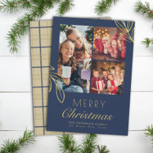 Classy Navy Gold Plaid Christmas