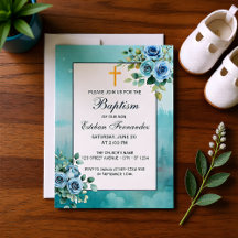 Elegant Dusty Blue Floral Religious Baptism