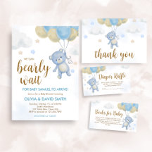 Boy Bearly Wait Bear Balloons Baby Shower   BS69