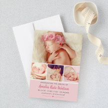 Baby Girl Photo Birth Announcement Cards