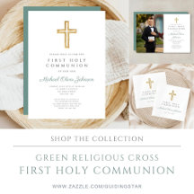 Green Religious Cross First Communion Suite