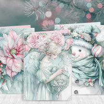 Elegant Pink & Green Watercolor Christmas Cards