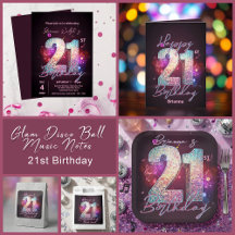 Glam Disco Ball & Music Notes 21st Birthday
