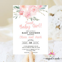 Pink blush flowers sweet baby girl baby shower