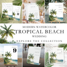 Modern Watercolor Tropical Beach Wedding
