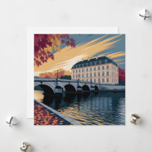 Autumn European Riverside Cityscape Illustration