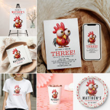 Cute Rooster Caricatures 3rd Birthday Party 