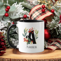 Monogram Initial Berry Wreath Christmas Coffee Mug
