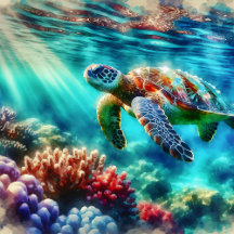 Tropical Sea Turtle Swimming in the Ocean